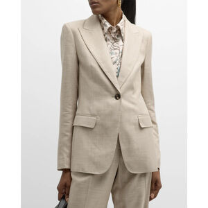 NWT Lafayette 148 Single-Button Pick Stitch Beige Women's Blazer - Size 14 L